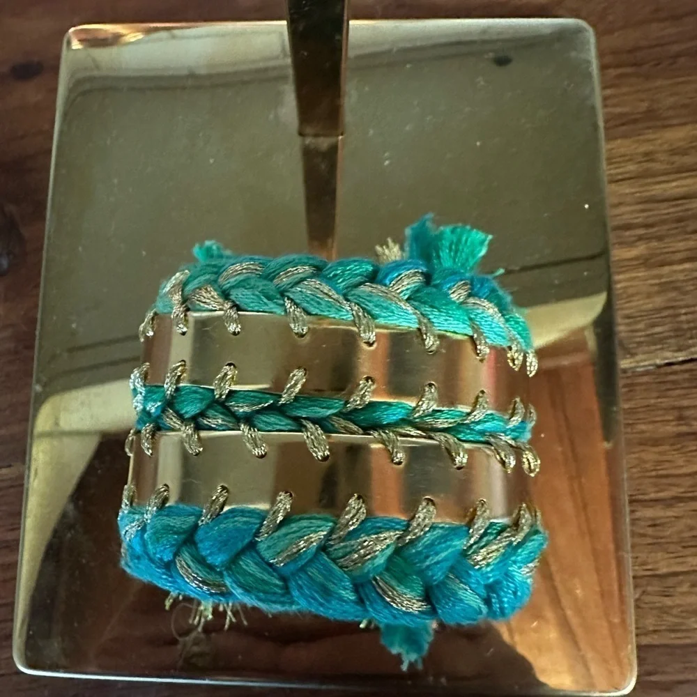 Gold and Green Braided Cuff Bracelet